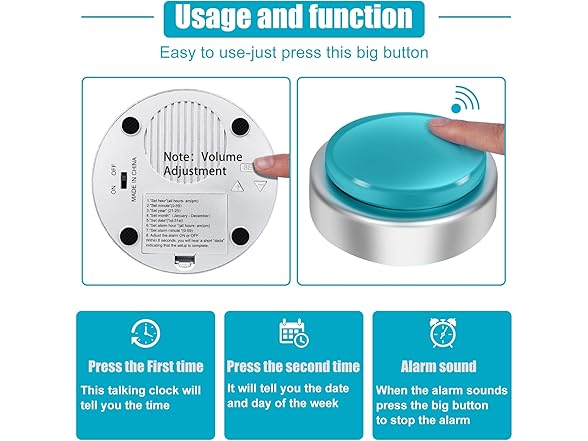 BATVOX Large Talking Button Alarm Clock
