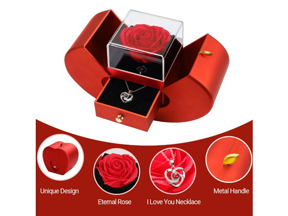 Preserved Rose Box with Heart Necklace