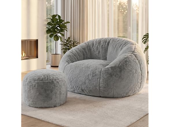 Shell-Shaped Bean Bag Couch w/Ottoman