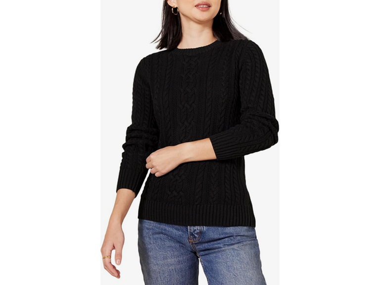 Amazon Essentials Women's Soft Fisherman Cable Long-Sleeve Crewneck Sweater (Available in Plus Size), Black, XX-Large