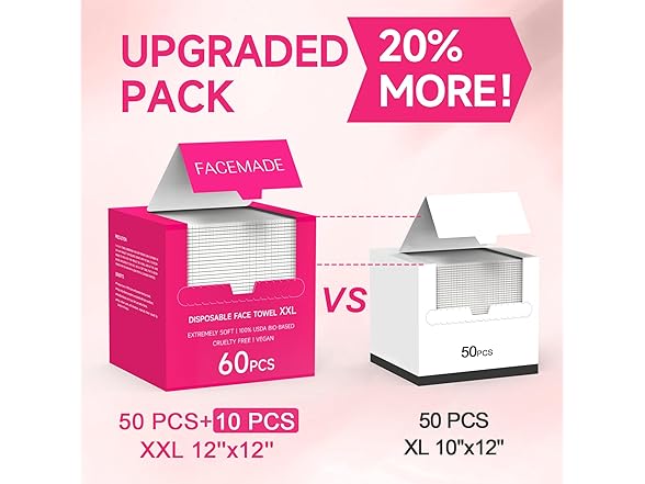 FACEMADE 60 Count XXL Disposable Face Towels