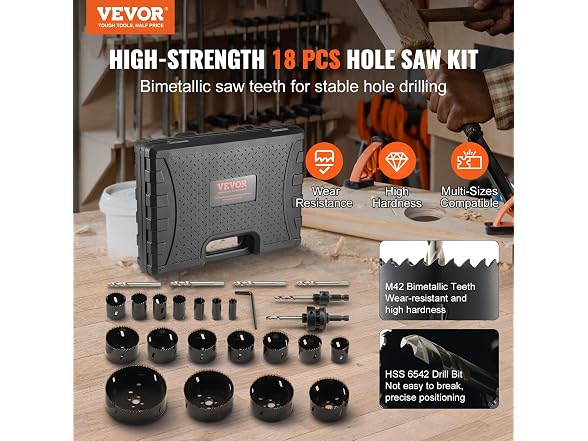 Hole Saw Kit, 18 PCS Saw Blades, 6 Drill Bits