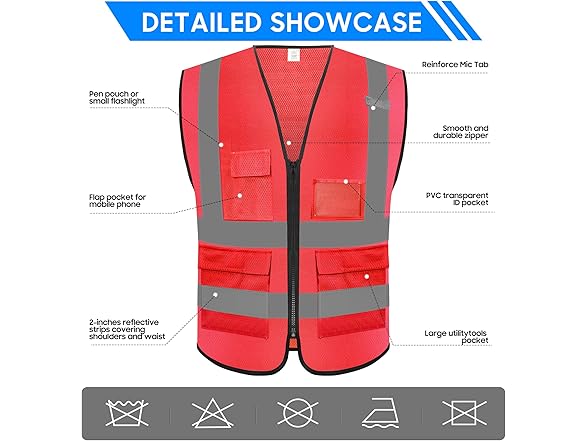 Reflective Safety Vest 5 Pockets Zip