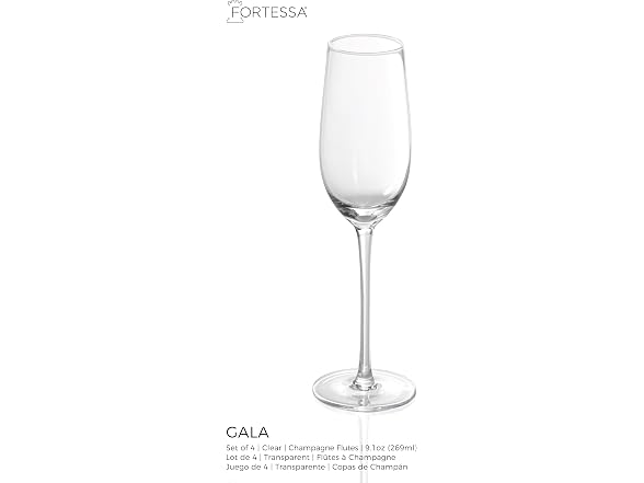 Fortessa Gala Glass, 9 Ounce Champagne Flute (Set of 4), Clear