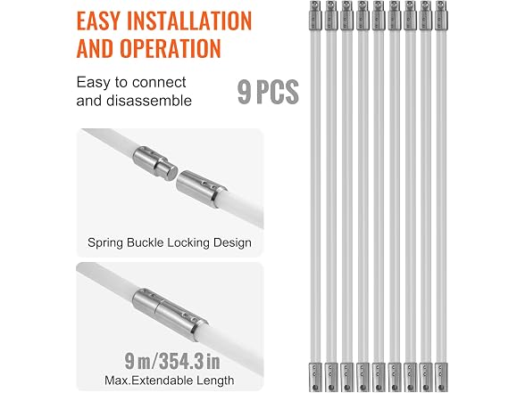 30 Feet Chimney Sweep Kit, w/ 9 Reinforced Nylon