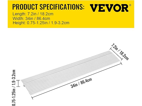 Door Threshold Ramp, 1" Rise, 800 lbs Load