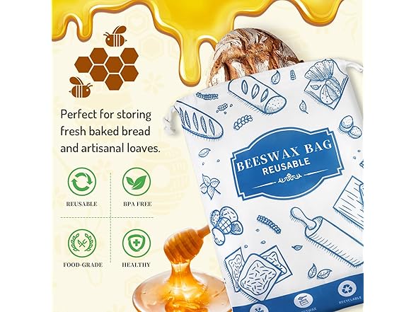 TISEMENT 2-Pack Beeswax Bread Bags for Homemade Bread