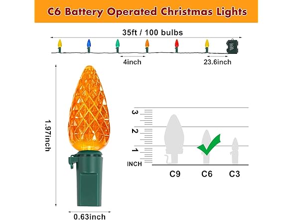 Brightever C6 Christmas Lights, 35FT