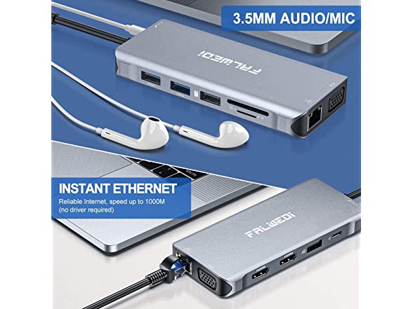 Falwedi Triple Display 12 in 1 USB C Hub (Open Box)