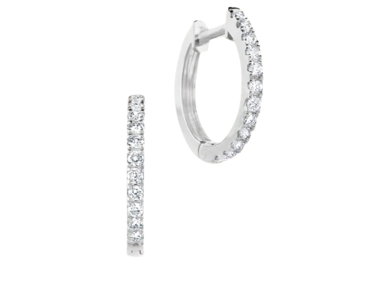 PAJURE MCE9250W-14LGDIA 14k Gold Diamond Half Pavé Hoop Earrings White Gold