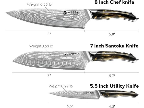 ASETY Damascus Knife Set Resin Handle