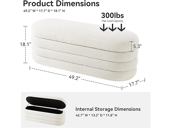 BFD Storage Ottoman Bench, 49.2"