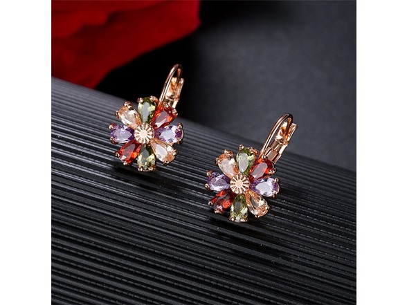Flower Drop Leverback Earrings