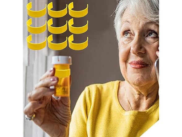 Pill Bottle Clips 9PCS w/Marker Yellow