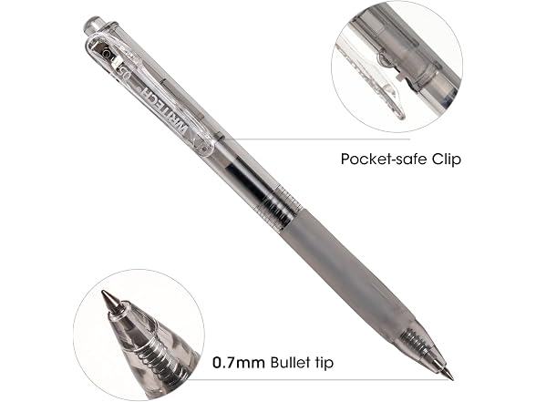 WRITECH Retractable Gel Ink Pens: 0.7mm Black