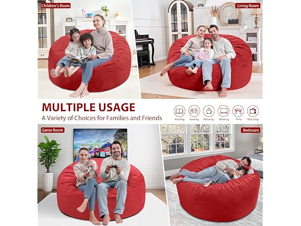 SIMFLAG Red 5FT Bean Bag Chair - Gallery 4