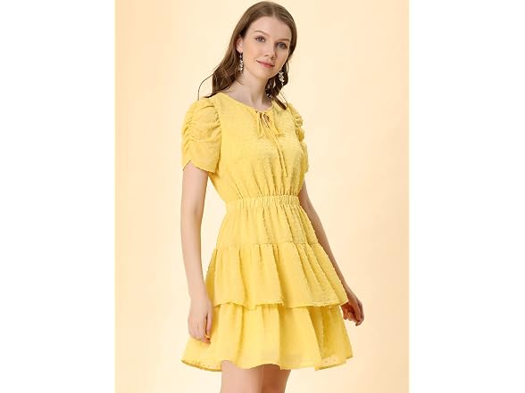 Allegra K Women (S) Swiss Dots Dresses Short Dress