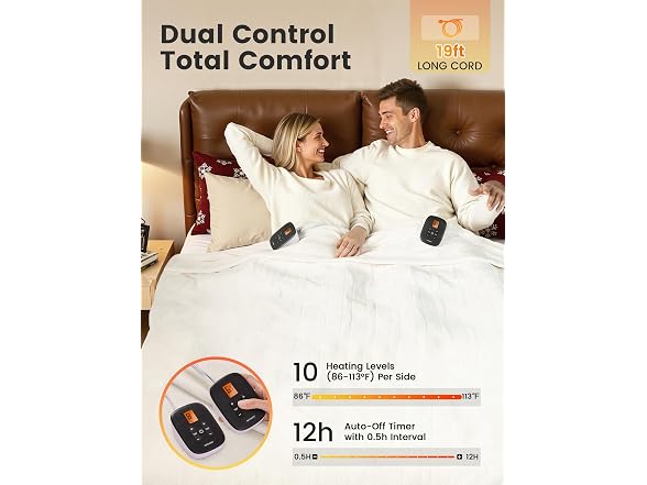 WOOMER White Heated Blanket King Size 100" x 90"