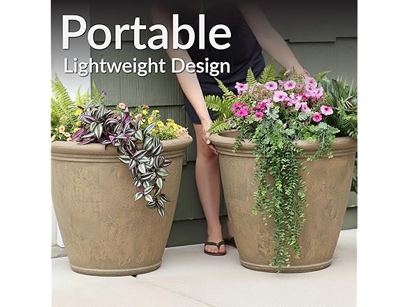 Sunnydaze 24-Inch Anjelica Large Plastic Pot Beige 2pk