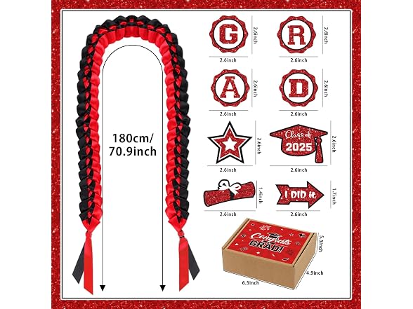 Red and Black Graduation Lei 2024 Silk