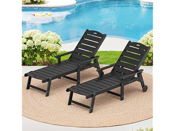 LUE BONA Set of 2 Black Chaise Lounge Chairs