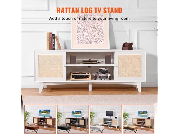Rattan TV Stand for 75in TV, Boho TV Stand with