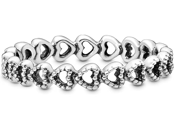 Pandora Jewelry Band of Hearts Sterling Silver Ring, Size 8.5 (Open Box)