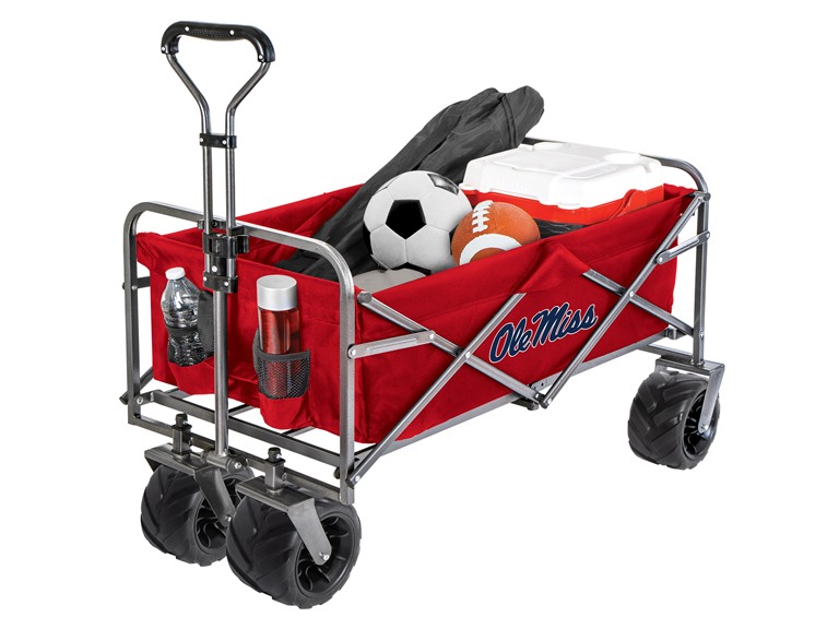 Smart Design Collegiate Heavy-Duty Utility Collapsible Sports Wagon – Heavy Duty Wheels Beach Cart - 20.15 x 35.5 x 22.5 inch- OLE MISS