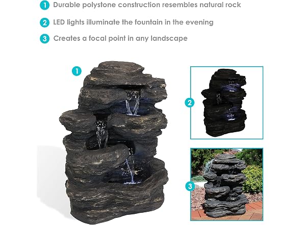 Sunnydaze Decor Rock Falls Fountain Grey - Gallery 2