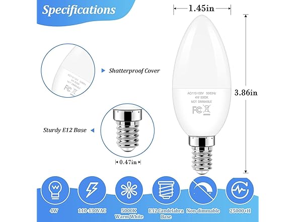 Candelabra 40W Equivalent LED Light Bulbs
