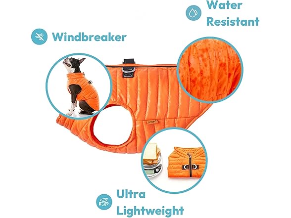 Gooby Puffer Vest Dog Jacket - Orange, Medium