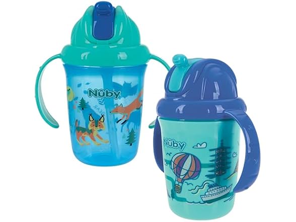 Nuby No-Spill Trainer Soft Straw Two Handle Cup, 2 Pack