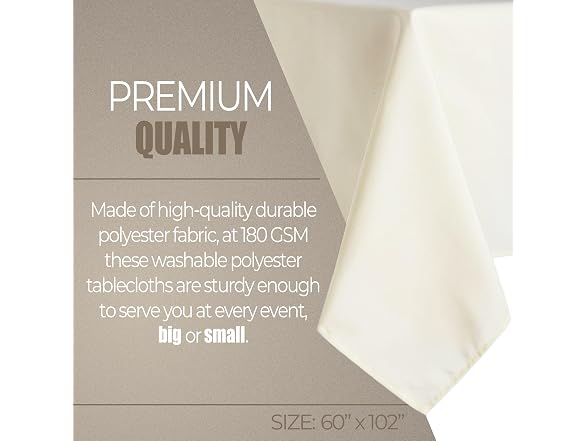 Ivory Polyester Rectangle Tablecloth - 60" x 102"