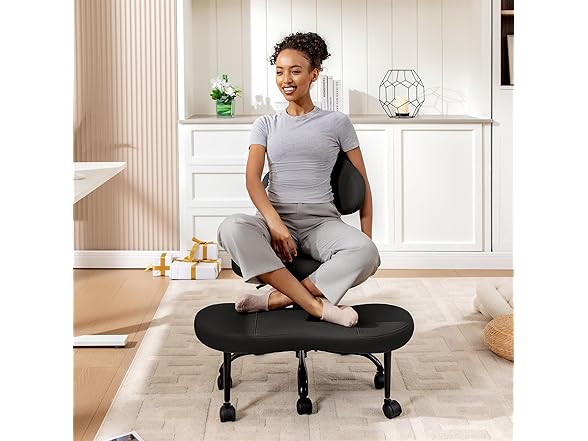 AtHope Cross Legged Office Chair, Criss Cross Desk Chair ADHD Meditation Kneeling Yoga Seat with Adjustable Height, Lumbar Support, Wider Footrest and Wheels (Black) (Open Box)