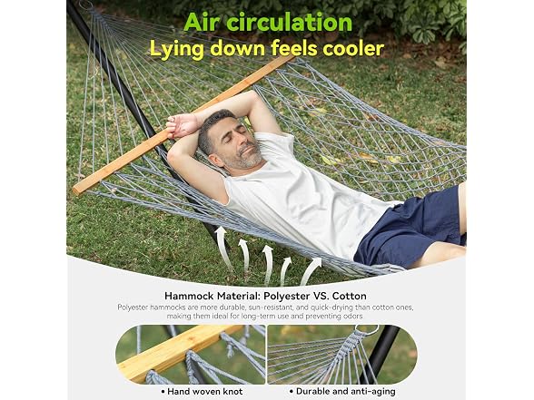 ANAGOO 2-Person Handwoven Rope Hammock with Spreader Bar