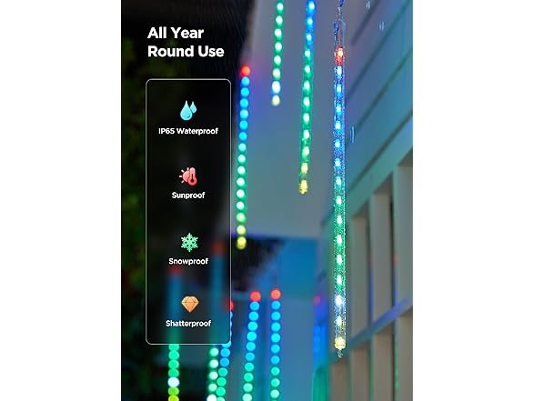 Brightown Smart Meteor Shower Lights Outdoor, 16Tube 256LED 24.6ft