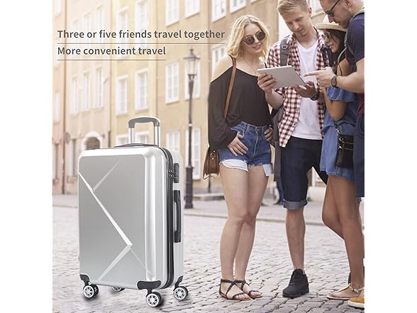 Edtian 3-Piece Luggage Sets - PC+ABS Suitcases  Silver