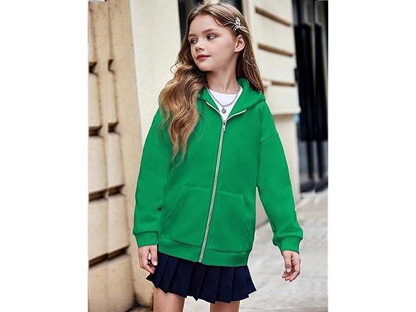 Arshiner 6-7 Years Girls Zip Up Casual Hoodie Green