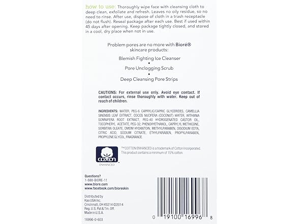 Biore Daily Recharging Cleansing Cloths Refill, 60 ct