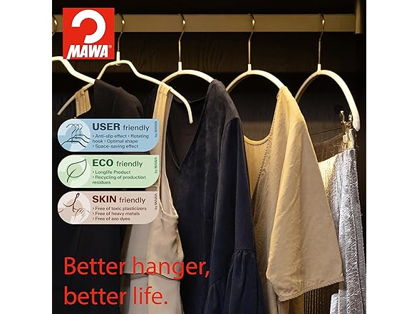 Non-Slip Space-Saving Clothes Hanger Set of 20, Latte