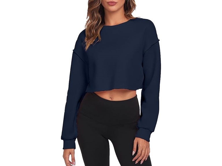 FKEEP Cropped Sweatshirts for Women Long Sleeves Crewneck Pullover Crop Tops Oversized Fit