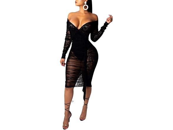 Echoine Women (L) Sexy Off Shoulder Bodysuit Dress