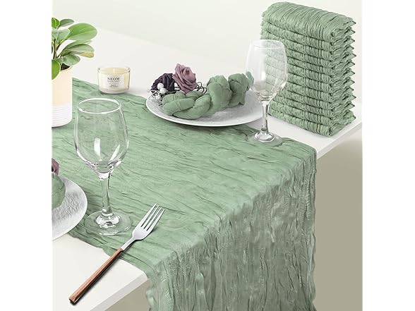 TISEMENT 12 Packs Cheesecloth Table Runne (Sage Green)