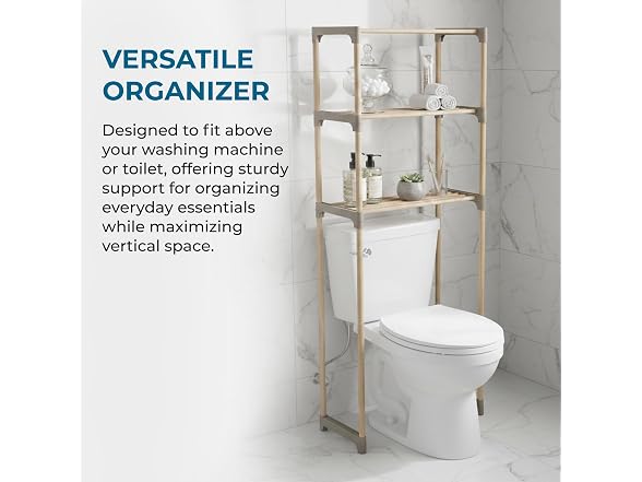 Over-the-Toilet Bathroom Storage Shelf, Wood, Natural, 3-Tier