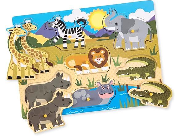 Melissa & Doug Safari Wooden Peg Puzzle (7 pcs)
