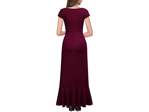 Miusol Women (L) V Neck Ruffle Dress A-burgundy