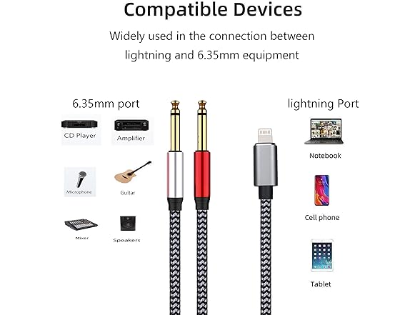 Lightning to Dual 6.35mm audio cable