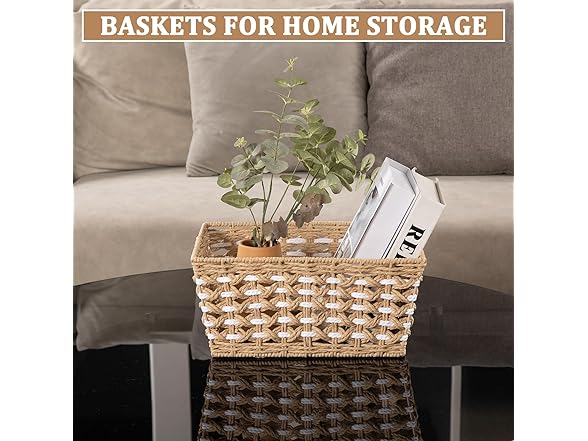 OIAHOMY Wicker Storage Baskets, Yellow & White