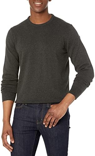 Amazon Essentials Men's Long-Sleeve Crewneck Sweater, 100% Cotton, Big & Tall Options Available, Charcoal Heather, 5X-Large Big