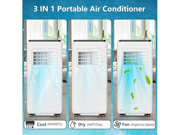 dainslef Portable 3-in-1 Air Conditioner - 8,000 BTU